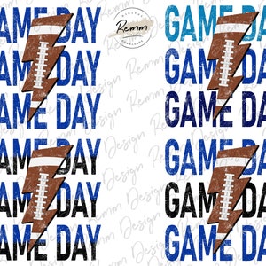 Blue Game Day Png Bundle, Football Lightning Bolt Png, Team Colors Football Png, Distressed, Sublimation Download, Imprimable