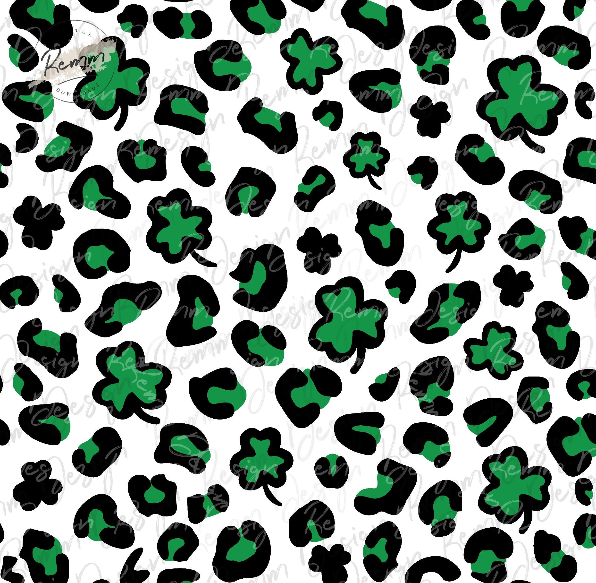 St. Patrick's Day Leopard Print and Clovers Png Pattern, St. Patrick's Day  Seamless Pattern, Green Shamrock Pattern, Clover Pattern Png Jpeg