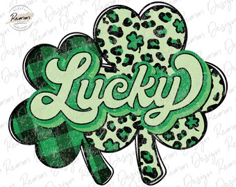 Retro St. Patrick's Day Shamrock PNG: Lyckoleopardklöver (digital nedladdning)