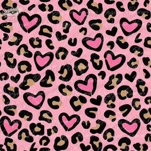 Imprimé léopard rose et motif sans couture coeurs, motif sans couture Saint Valentin, motif répétitif à usage commercial, Png et Jpeg