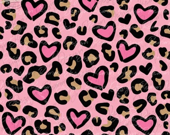 Pink Leopard Print and Hearts Seamless Pattern (PNG, JPEG)
