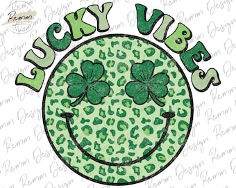 Retro St. Patrick's Day PNG: Lucky Vibes Smiley Face (digital nedladdning)