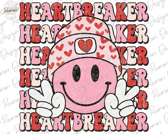 Retro Valentine's Day PNG: Heartbreaker Smiley Face (Digital Download)