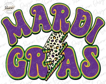 Retro Mardi Gras PNG: Leopard Lightning Design (Digitaler Download)