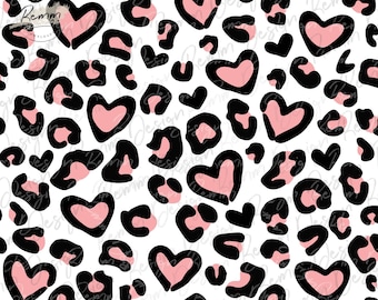 Leopard Print and Hearts Seamless Pattern (PNG, JPEG)
