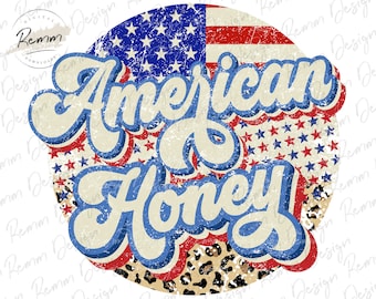 American Honey PNG: Retro Leopard 4th of July Sublimation (Digital Download)