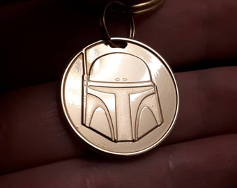 Star Wars Boba Fett/ Mandalorian Rare Double Sided Metal Keyring/ Coin, Stunning Detail! Gold or Silver, Exclusive & Hand Polished.