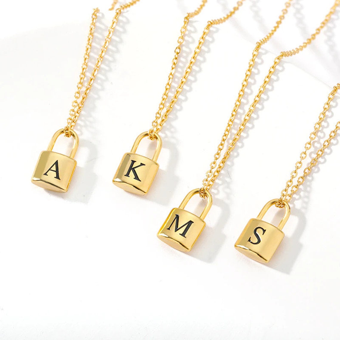 Tiny Initial Padlock Necklaces for Women Stainless Steel Gold Etsy
