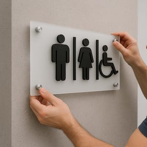 Restroom WC Sign, Acrylic Sign for Doors, Unisex Toilet Indoor & Outdoor, Laundry Room Plaque for Office, Male Female Handicap Sign