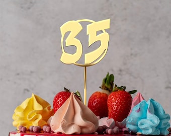 35 Anniversary Number Topper For Cake, Gold Silver Acrylic Number, Cake Decorations. Cake Topper for Birthday Party, Custom Number Topper