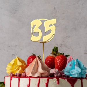 35 Anniversary Number Topper For Cake, Gold Silver Acrylic Number, Cake Decorations. Cake Topper for Birthday Party, Custom Number Topper