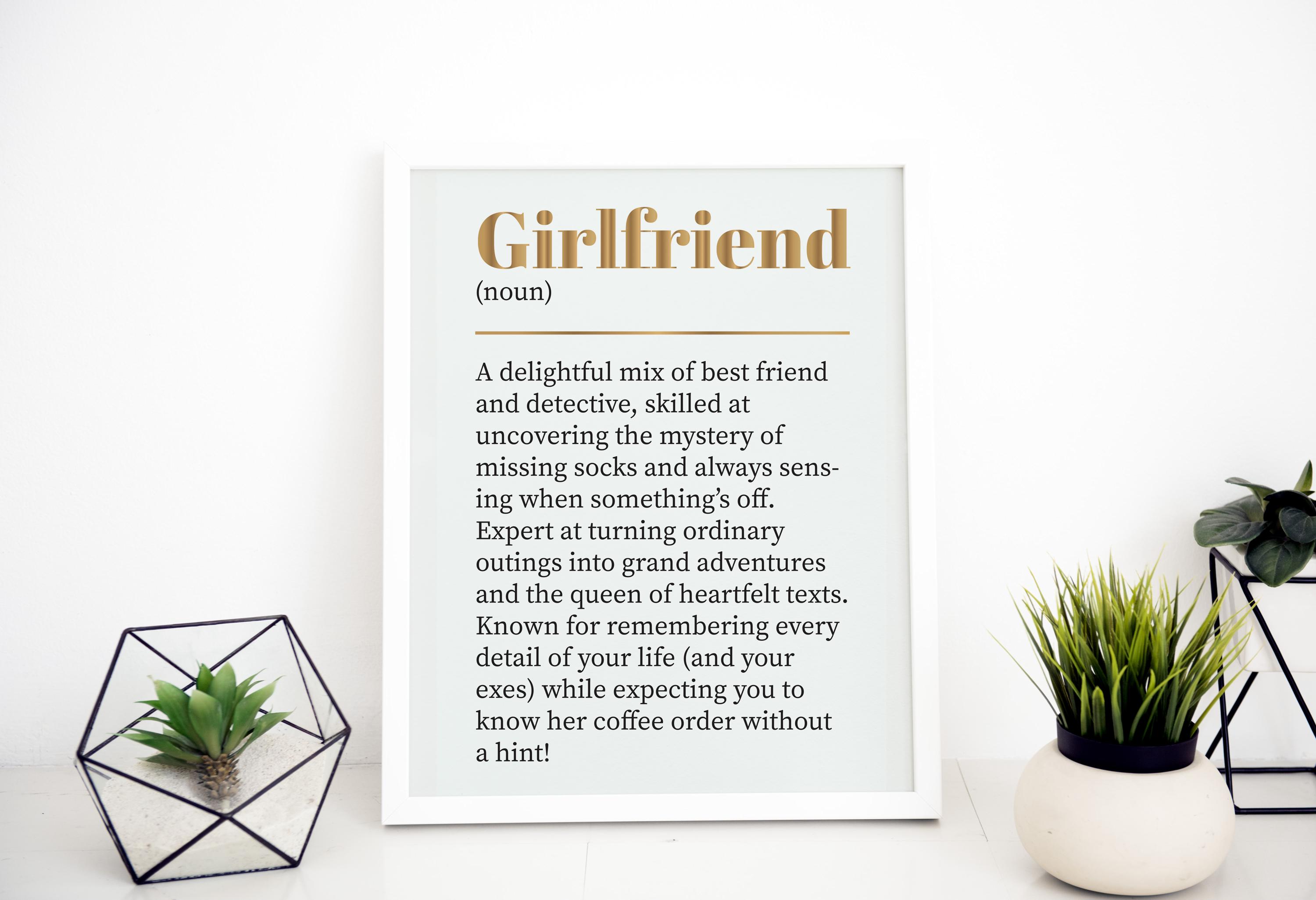 Girlfriend Definition Poster: Funny Gift for Hunny, Stylish Home Decor ...