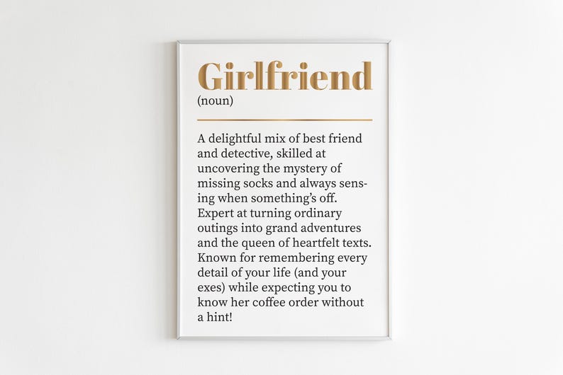 Girlfriend Definition Poster: Funny Gift for Hunny, Stylish Home Decor ...