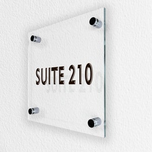 Custom Acrylic Glass Door Sign: Suite Number, Hotel Room, Office