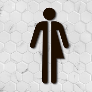 May include: A black and white gender-neutral restroom sign with a person silhouette on a white hexagonal tile background.