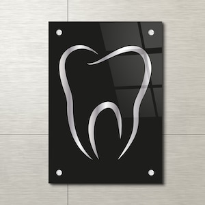 Silver Tooth Acrylic Glass Wall Art: Modern Dentist Office Decor