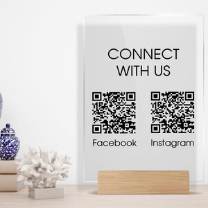 Connect With Us Sign, QR Code Social Media Acrylic Sign With Wooden ...