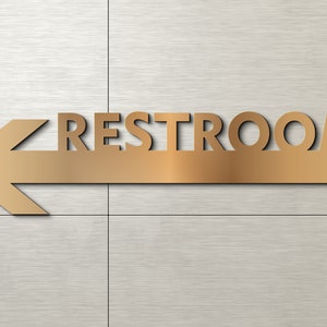 Decoración de pared para baños, letrero 3D para baños, letreros para baños de hombres y mujeres, letreros para puertas de baños, placa con letras modernas, decoración de cafeterías, letrero con flecha