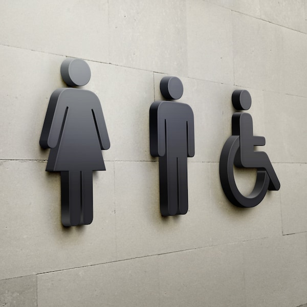 6in 15 cm Bathroom 3D Sign Mens Womens Handicaps WC Sign Customizable Directional Restroom Sign Custom Toilet Door Signs