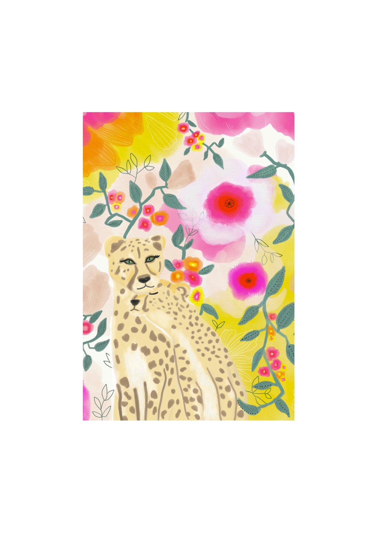 Illustration Guépards - Color Print Numérique Art- Poster Card Gift Drawing A4 A5 A6 -