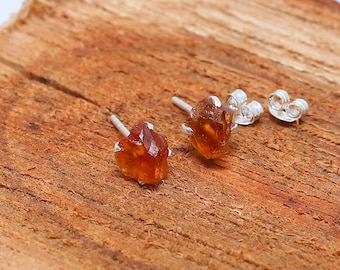 Citrine Stud Earrings November Birthstone Studs 925 Sterling Silver Raw Citrine Studs Earring (Stone Size 3-5 mm Approx)