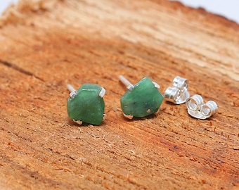 Emerald Stud Earrings May Birthstone Studs 925 Sterling Silver Raw Emerald Stud Earring (Stone Size 3-5 mm Approx)