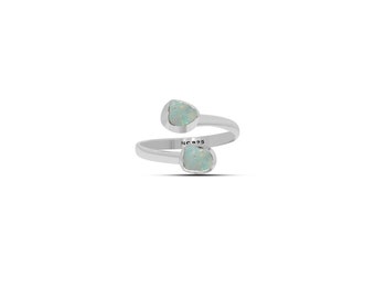 Ethiopian Opal Ring Adjustable Dual 2 Stone Ring October Birthstone Rings 925 Sterling Silver 2 Collect Rings (Stone 4-6 mm)