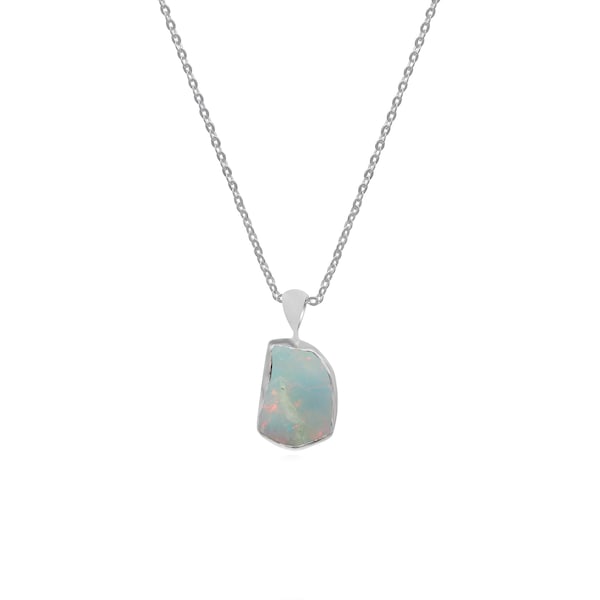 Ethiopian Opal Raw Gemstone Pendant with 18 Inch 925 Sterling Silver Chain -October Birthstone Ethiopian Opal Necklace (Size 8*12 mm Approx)