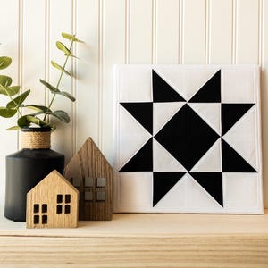 Handmade Black and White Quilt Block: Farmhouse Shelf Decor, 10.5&quot; Square