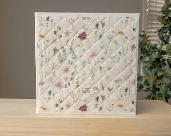 Summer Wildflowers Quilted Wall Hanging | Boho Room Décor | Floral Modern Farmhouse Shelf Décor | 10.5 Inch Square
