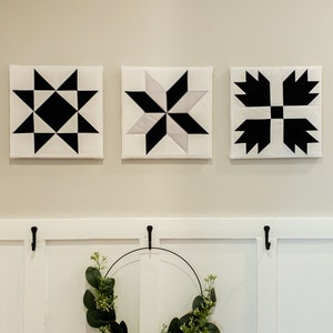 Handmade Quilt Block Set of 3: Black & White Modern Farmhouse Wall Art