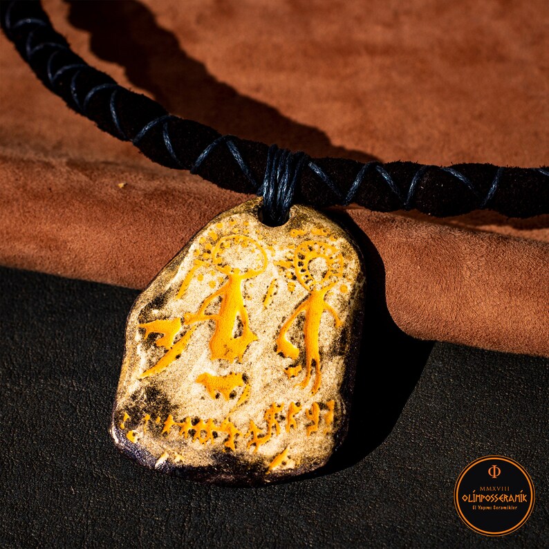 Ancient God Mythology Leather Necklace Unique Sun & Moon Petroglyph