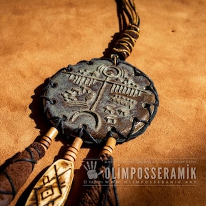 Shamanic Talisman Necklace • Ceramic Earth & Sky Amulet on Leather
