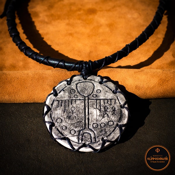 Shamanic Drum Symbol  Leather Necklace