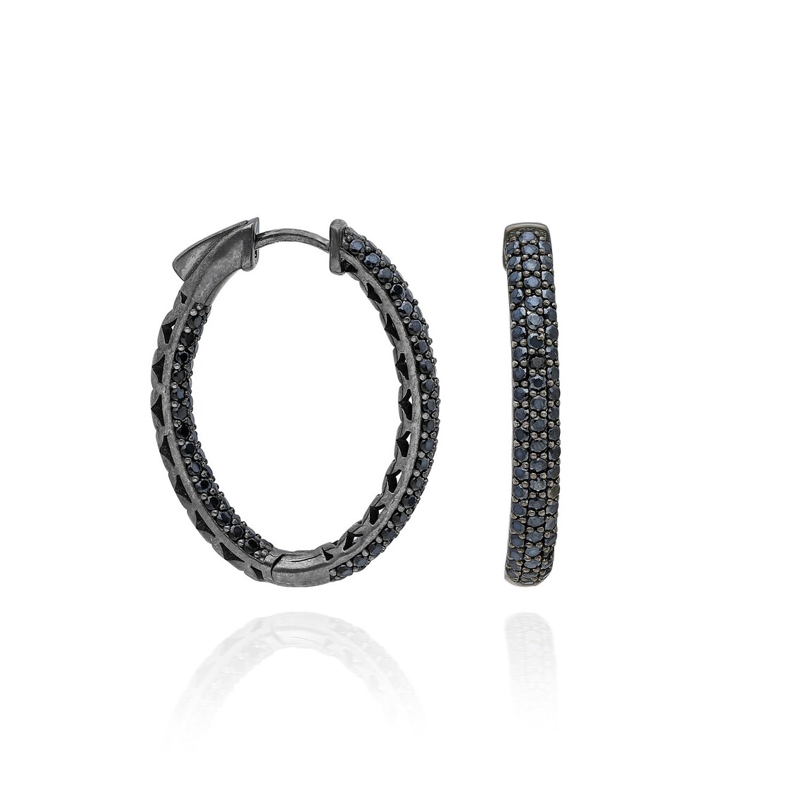 CZ Diamond Black Hoop Earring Etsy