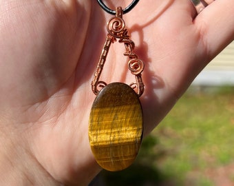 Tiger's Eye and Copper Wire Wrapped Pendant