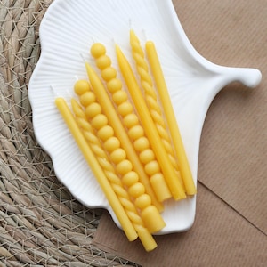 Set of Yellow Beeswax Candles, Taper Candle, Natural Beeswax Candle, Birthday Candle, Meditation Candle, Candle Gift Set