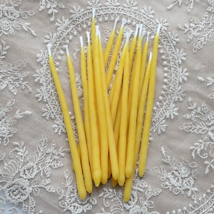 Hand Dipped Beeswax Taper Candles – Yellow Birthday Beeswax Candles – Set of Thin Elegant Natural Candles – Yoga Candle – Meditation Candle