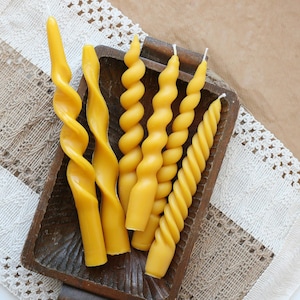Handmade Twisted, Bubble, Decorative Taper Yellow Beeswax Candles