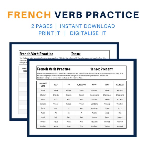 french verb conjugation sheet foreign language learning etsy canada