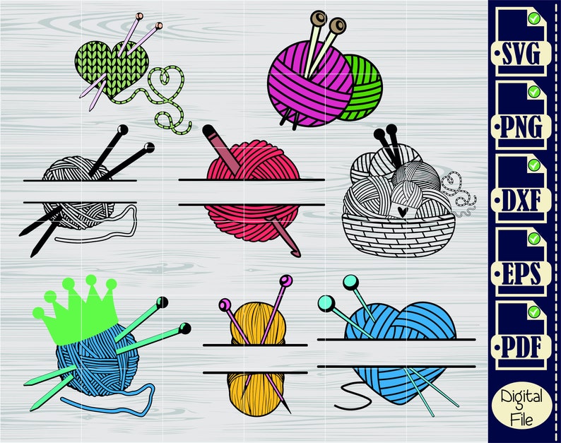 Knitting & Crochet SVG Bundle, Yarn Ball, Heart Monogram (digital Files ...