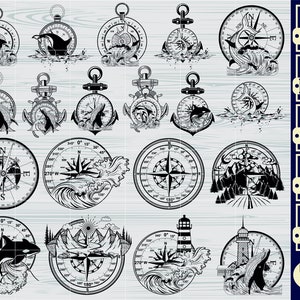 Compass SVG Bundle, Nautical Compass SVG, Scenic Compass Clipart, Cut Files For Silhouette, Files for Cricut, Compass Vector, Design, Png,