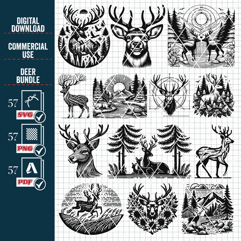 Floral Deer SVG PNG Mega Bundle, Forest Moose Cut Files (digital ...