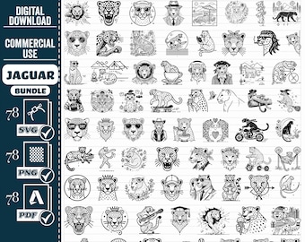 Jaguar Line Art SVG Bundle, Tattoo Sublimation Design (Digital Download)