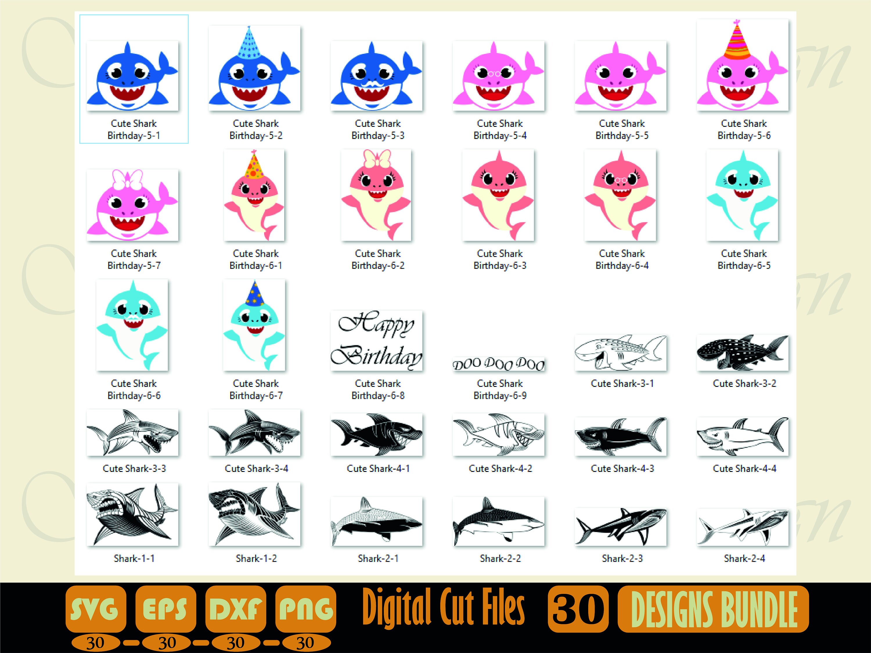 Shark SVG Bundle Cute Shark Birthday Svg Shark Clipart Cut | Etsy