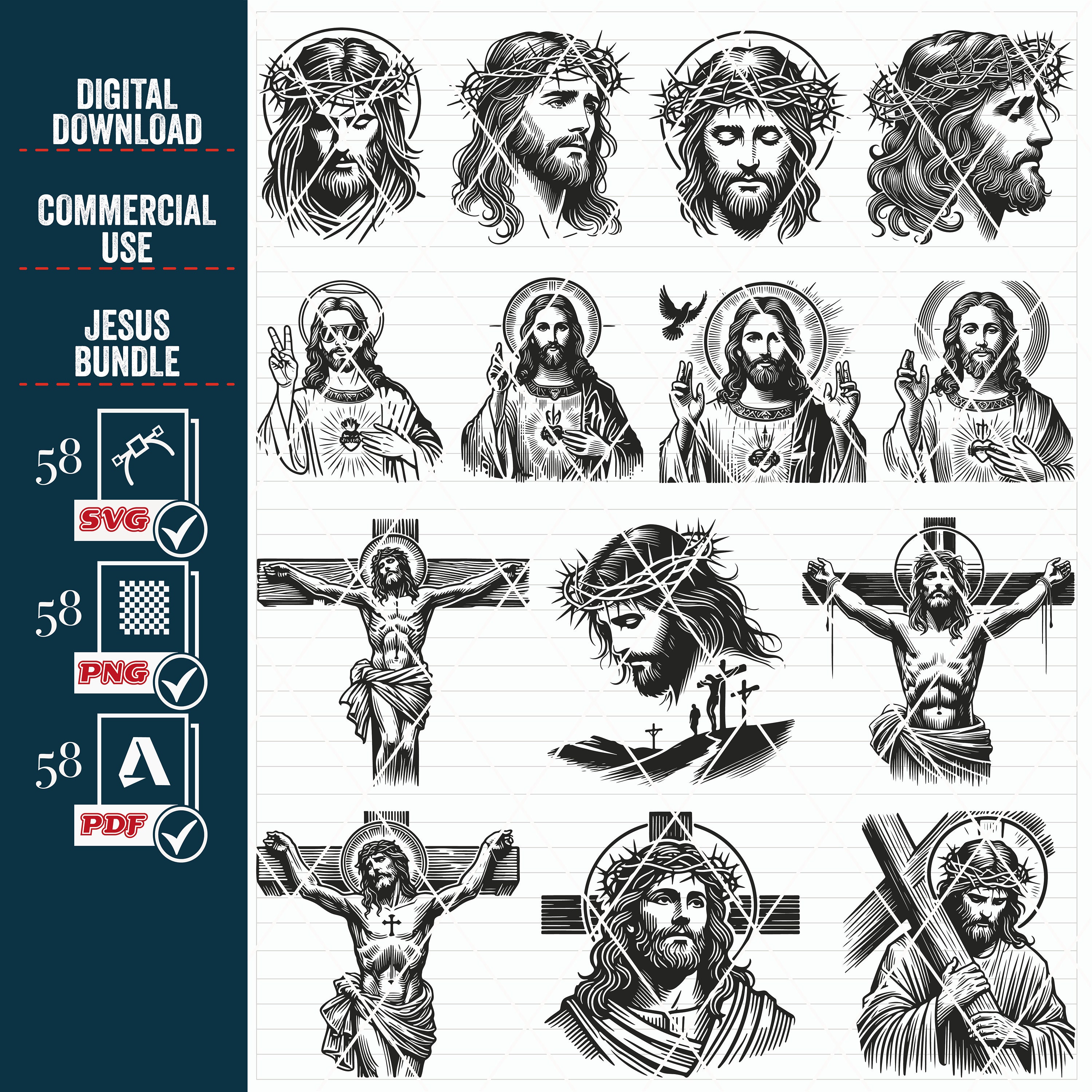 Jesus Cross SVG PNG Mega Bundle, Christian Religious Clipart (digital ...