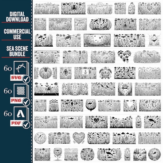 Sea Scene SVG PNG Bundle, Underwater World (Digital Download)