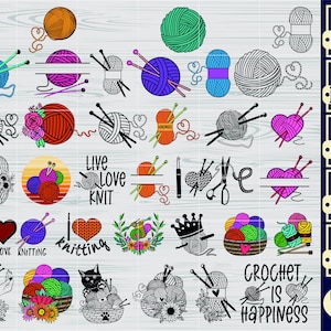 Knitting bundle SVG,#2, Crochet svg, knit svg, Knitting Monogram svg, Yarn Heart svg, Yarn Ball svg, Split name svg,Crochet files for cricut