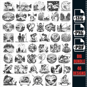 Pescador Svg, Pesca SVG, Paquete SVG de pesca, Clipart de pesca, Archivos de corte de pesca para Silhouette, Archivos para Cricut, Vector de pesca, Png,Png