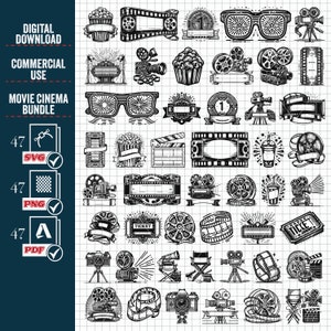 Split KINEMA SVG Png Monogramm Großes Bündel, Film Schneidedateien SVG Png Digitales Grafikdesign Sofort-Download Kommerzielle Nutzung Film Retro Alt